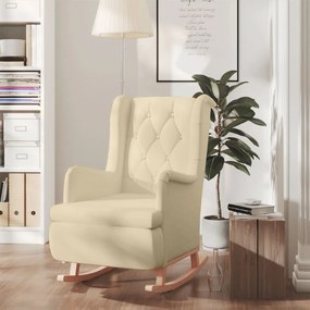 Poltrona Gambe A Dondolo İn Legno Di Hevea Crema İn Tessuto /