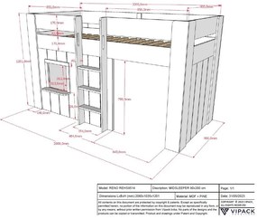 Letto rialzato in pino bianco 90x200 cm RENO - Vipack