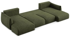 Divano angolare verde allungabile (a U) con rivestimento in ciniglia Leila – Makamii