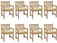 Sedie Giardino 8 pz e Cuscini Bianco Crema in Massello di Teak 3073075