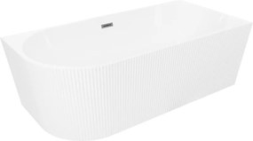 Mexen Silo vasca da bagno freestanding ad angolo destro rigata 170 x 80 cm, bianca, troppo pieno gun metal - 52891708000P-95