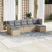 Set Divani da Giardino 7 pz con Cuscini Beige in Polyrattan 3249868