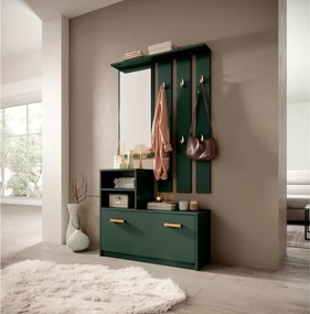 Mobile Da Ingresso  Con Scarpiera Appendiabiti E Specchio Lind Verde