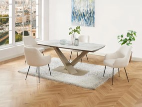 Tavolo da pranzo allungabile da 6 a 10 coperti in Ceramica e Metallo Effetto marmo Bianco e Beige - MALENA di Pascal MORABITO