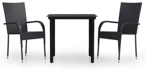 Set mobili da pranzo per giardino 3 pz nero