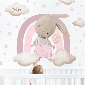 Coniglietto rosa con arcobaleno - adesivi per bambini | Inspio