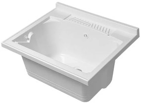 Vasca lavatoio 60x50 cm in resina bianca con pre fori per rubinetto
