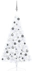 Albero di Natale a Metà Preilluminato con Palline, Albero di Natale a Metà Preilluminato con Palline Bianco 120 cm