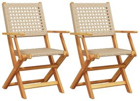 Sedie da giardino 2 pz beige legno massello acacia e polyrattan