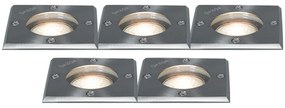 Set da 5 Faretti da incasso a terra IP65 in acciaio - Basic Square