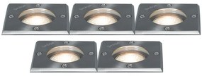 Set di 5 faretti da incasso in acciaio IP65 - Basic Square