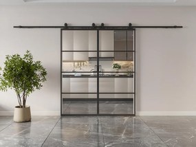 Porte scorrevole doppia esterno muro 2 x H205 x L93 cm Alluminio e Vetro temperato trasparente - SINCA II