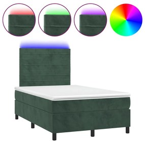 Letto a molle con materasso e led verde scuro 120x200cm velluto