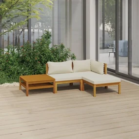 Set divani da giardino 4 pz con cuscini crema in legno acacia
