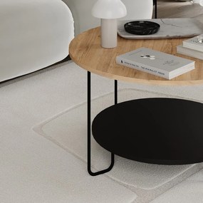 Tavolino rotondo con piano in rovere nero e naturale ø 80 cm Tonka - Marckeric