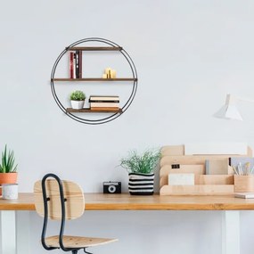 Mensola A Parete Tonda D62 Cm Stile Industrial In Ferro E Legno Naturale Tulipa