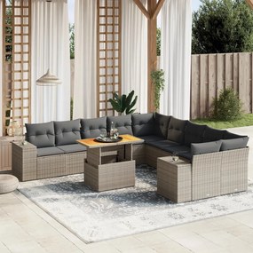 Set divani da giardino 11 pz con cuscini in polyrattan grigio