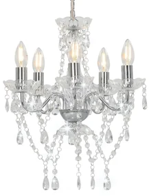 Lampadario Con Perline Di Cristallo Argento Tondo 5 E14 /