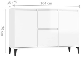 Credenza Bianco Lucido 104x35x70 cm in Legno Multistrato