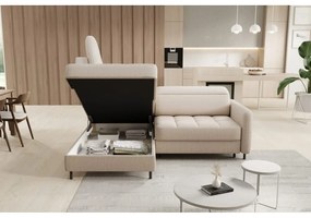 Divano angolare beige allungabile/con contenitore (con penisola a sinistra/a L) e rivestimento in velluto Barea – ELTAP