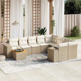 Set divano da giardino 10 pz con cuscini beige in polyrattan