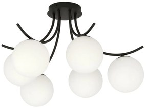 Lampadario da Soffitto in Acciaio e Vetro BOSTON 6 Nero 6xE14 Colore delle Sfere Bianco