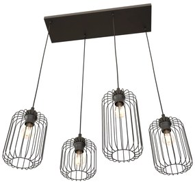 Sospensione Minimal Industrial Minerva 4 Luci Lineari Nera