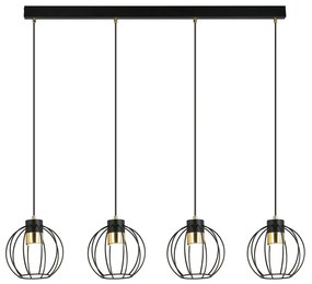 Sospensione Minimal Orfeo 4 Luci In Acciaio Nero A Paralumi Gabbia Con Oro