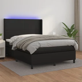 Giroletto a molle con materasso e led nero 140x200cm similpelle