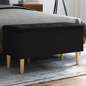 Panca portaoggetti nera 82x42x46 cm in legno multistrato
