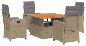 Set da pranzo da giardino 5 pz con cuscini beige in polyrattan