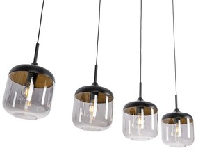 Lampada a sospensione di design nera con vetro oro e fumé a 4 luci - Kyan