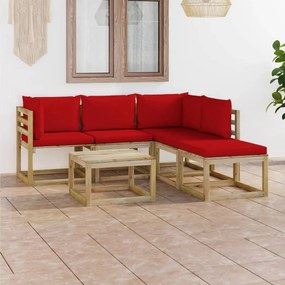 Set divani da giardino 6 pz con cuscini rossi
