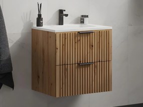 Mobile per bagno sospeso con scanalature e lavabo da incasso 60 cm Naturale chiaro - ZEVARA