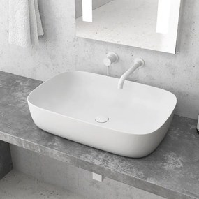 Kamalu - lavabo da appoggio rettangolare colore bianco opaco 60cm | mil-lb