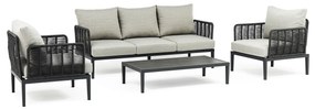 ESCONDIDO - salotto con struttura in alluminio antracite e corda in pvc, tavolino effetto pietra