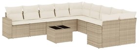 Set divani da giardino 11 pz con cuscini beige in polyrattan