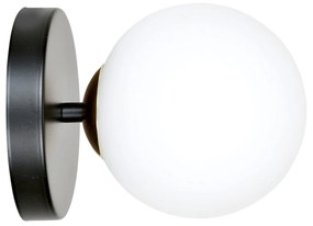 Applique A 1 Luce Floki In Acciaio Nero E Sfera In Vetro Bianco E Oro