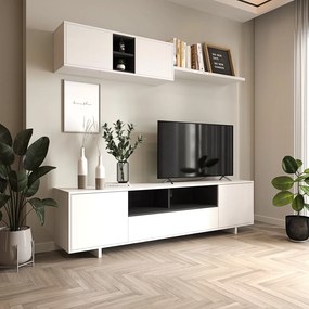 Parete Attrezzata Imperial Mobile Soggiorno TV con Mensola Salotto Legno Base Televisione Sala da Pranzo Design Moderno 200 x 41 x 46 cm Colore Bianco