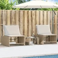 Lettini Prendisole 2 pz con Tavolino Beige in Polyrattan 368426