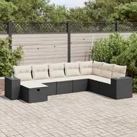 Set Divani da Giardino con Cuscini 8 pz Nero in Polyrattan 3325732