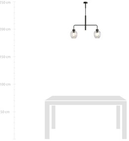 Lampadario Moderno 2 Luci Auriga In Accaio Nero E Vetro Trasparente