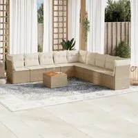 Set Divano da Giardino 10 pz con Cuscini Beige in Polyrattan 3223692