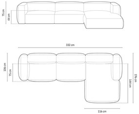 Divano angolare componibile verde (con penisola a destra/con chaise lounge) con rivestimento in velluto Martina – Micadoni