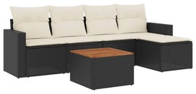 Set divano da giardino 6 pz con cuscini nero in polyrattan