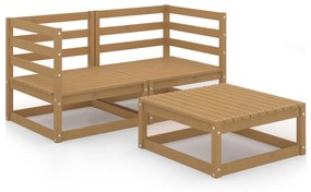 Set divani da giardino 3 pz miele in legno massello di pino