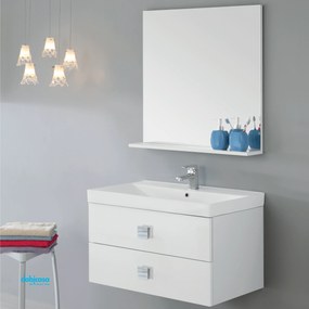 Mobile Bagno Sospeso "Bravo" Da 75 Cm Composto Da Due Cassetti Finitura Bianco Laccato