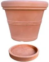 Vaso + Sottovaso in Resina Doppio Bordo Liscio Color Terracotta Impruneta 45 cm