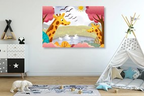 Quadro su tela – Giraffe al laghetto