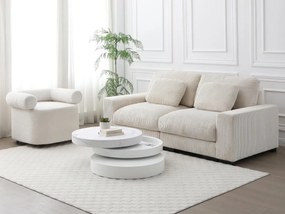 Tavolino girevole tondo con 1 nicchia in MDF Effetto marmo Bianco e Bianco laccato - JANITA